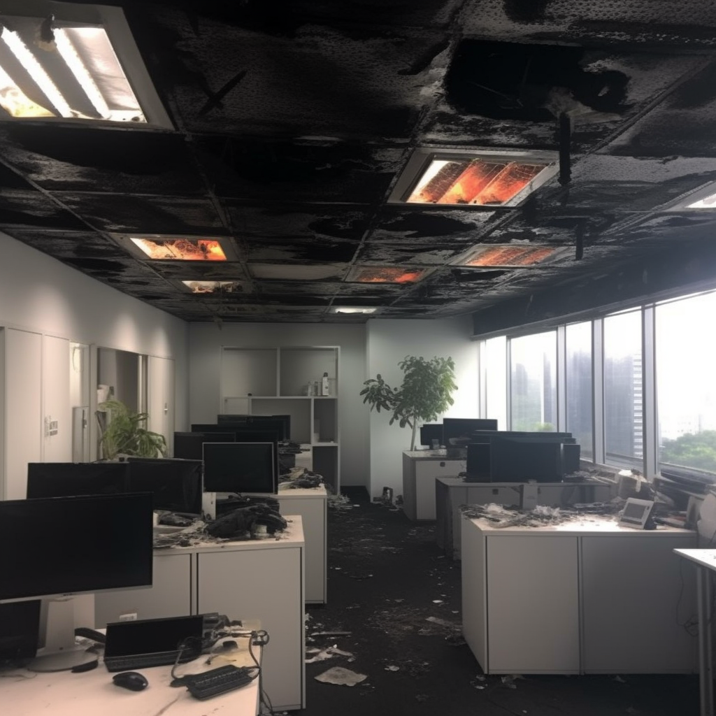 modern office light fire damaged inside