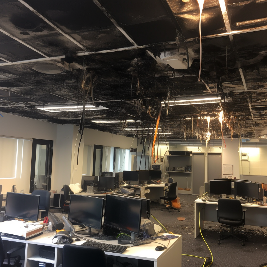 modern office light fire damaged inside