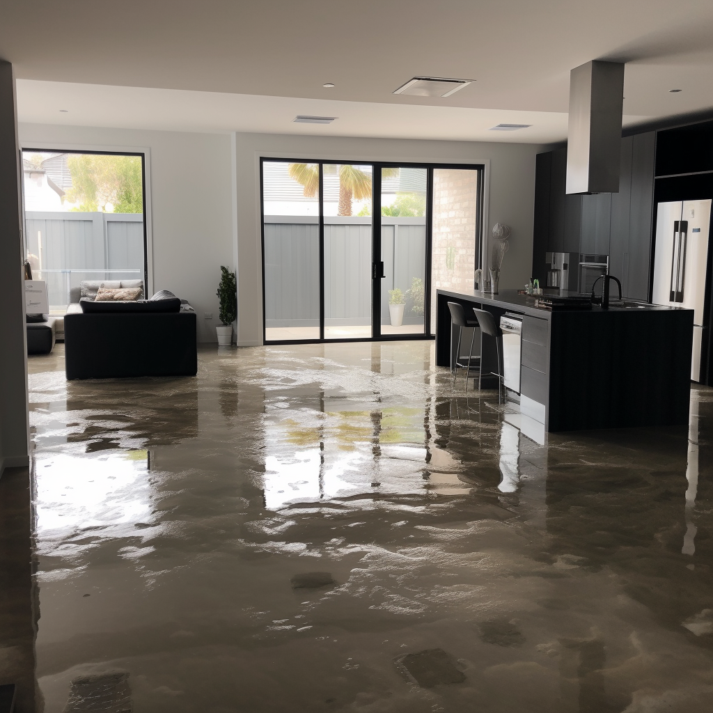 suburb house lightly flooded indoors