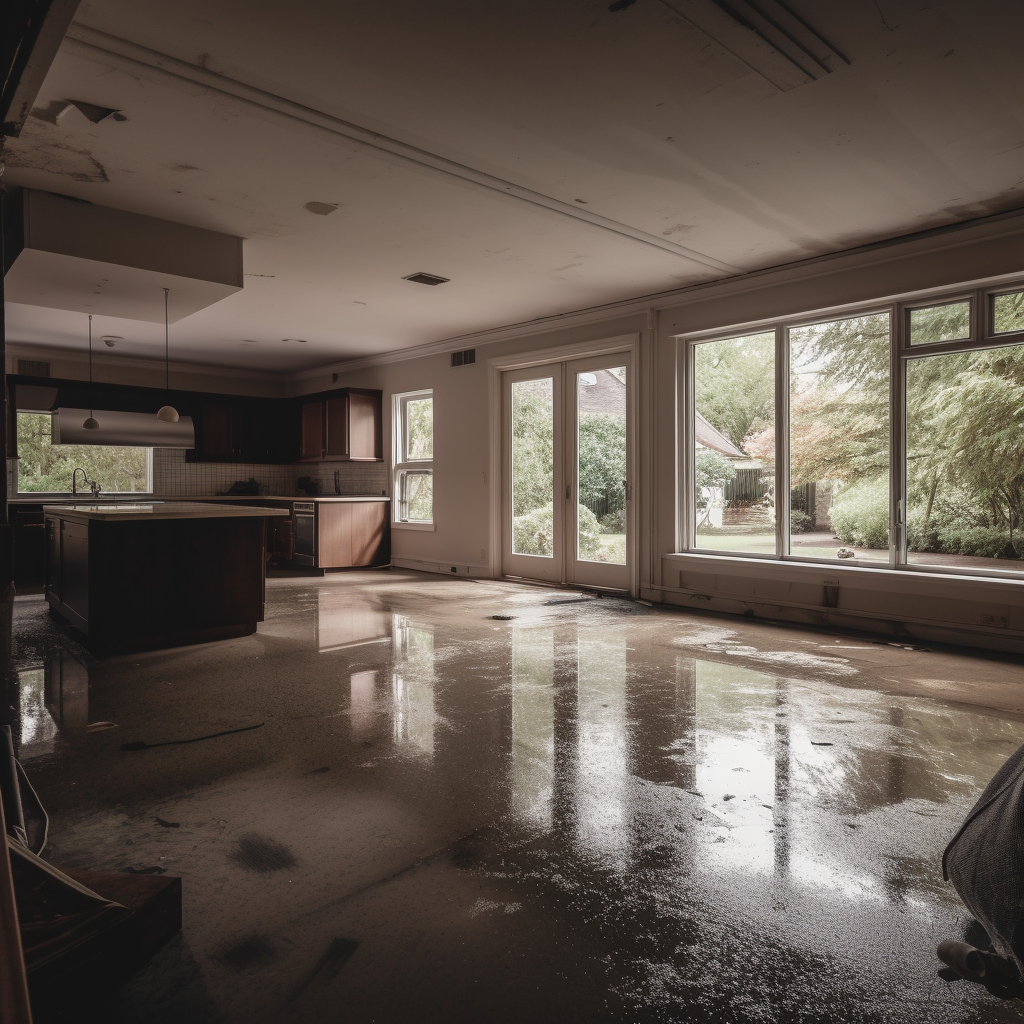 suburb house lightly flooded indoors