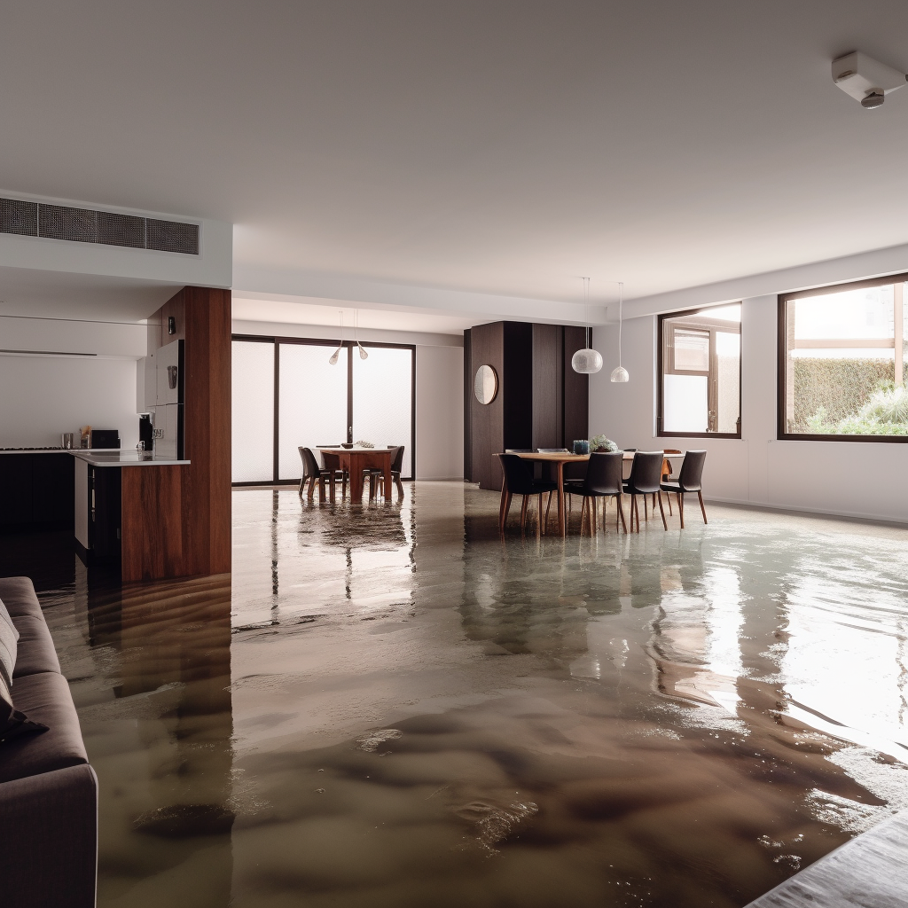 suburb house lightly flooded indoors