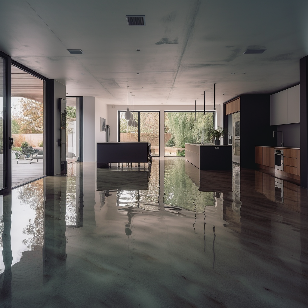 suburb house lightly flooded indoors